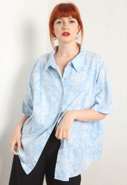 Vintage 80's Crazy Patterned Blouse Shirt Blue