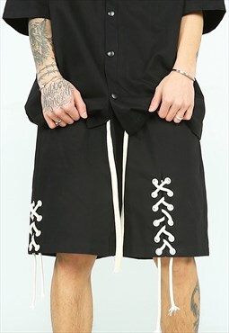 Reworked grunge shorts thread finish cropped pants in black