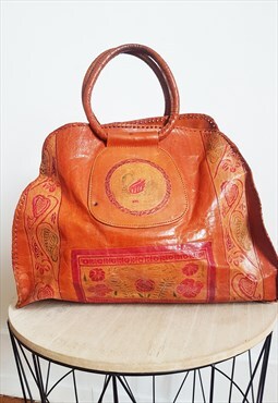 Vintage Handmade Moroccan Brown Leather Shoulder Bag