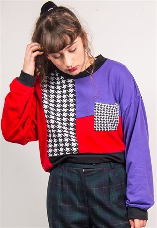 VINTAGE 90'S MULTICOLOUR DOGTOOTH PATTERN SWEATSHIRT