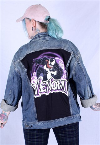 REWORKED VENOM MARVEL COMIC BOOK VINTAGE LEE DENIM JACKET
