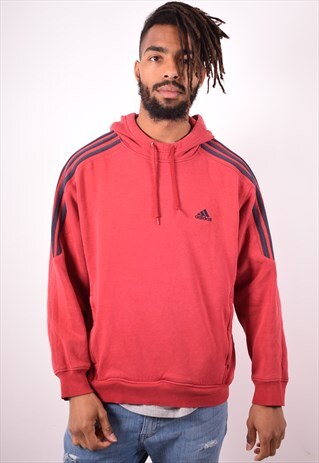 ADIDAS MENS VINTAGE HOODIE SWEATER LARGE RED 90S