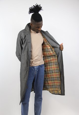 VINTAGE BURBERRY GREY METALLIC MAC JACKET