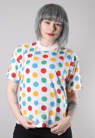VINTAGE POLKA DOT 90'S CREW NECK T-SHIRT SMALL