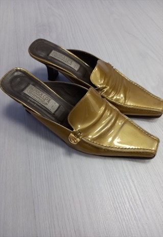 90'S VINTAGE HEEL SHOES GOLD RUCHED