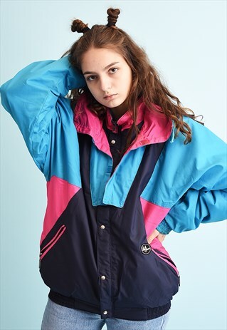 80'S RETRO COLOUR BLOCK PUFFER BOMBER JACKET ANORAK