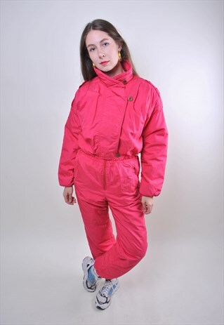 80S RED FRANCE SKI SUIT, VINTAGE ONE PIECE BRIGHT SNOWSUIT