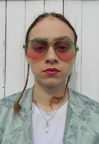 GREEN AVIATOR Y2K SUNGLASSES