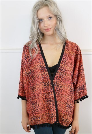 SILK ORANGE CROC POMPOM KIMONO