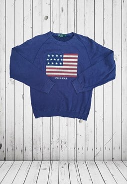 vintage blue american flag polo ralph lauren sweatshirt 