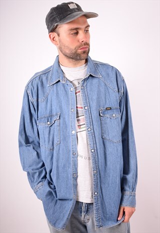 LEE MENS VINTAGE DENIM SHIRT XL BLUE 90S
