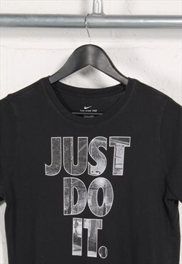 Vintage Nike T-Shirt in Black Crewneck Slogan Tee Small
