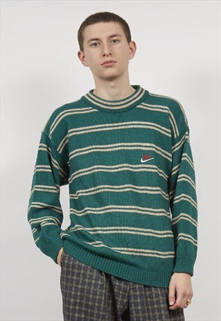 VINTAGE 80'S PREMIUM NIKE GREEN STRIPE KNIT JUMPER