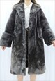 80s Vintage Grey Faux Fur Coat Jacket (Size L-XL)