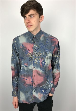 90S VINTAGE VISCOSE PATTERNED FESTIVAL SHIRT