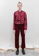 VINTAGE 70S CHIC ROSE BUTTON UP NECK BOW PULLOVER WOMEN M