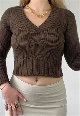 Vintage 90s brown knit cropped jumper