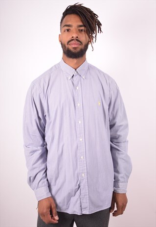 POLO RALPH LAUREN MENS VINTAGE SHIRT XL BLUE STRIPES 90S