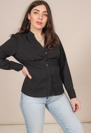 VINTAGE 80S JACQUARD BLOUSE IN BLACK