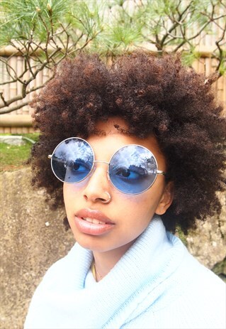 BLUE OVERSIZE ROUND SUNGLASSES