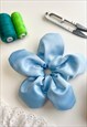 BLUE SATIN OVERSIZE FLOWER SCRUNCHIE