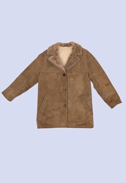 Vintage Brown Sheepskin Coat Jacket Faux Shearling Womens