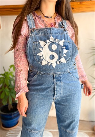 RE-WORKED PAINTED YIN YANG MID WASH DUNGAREES - M/L