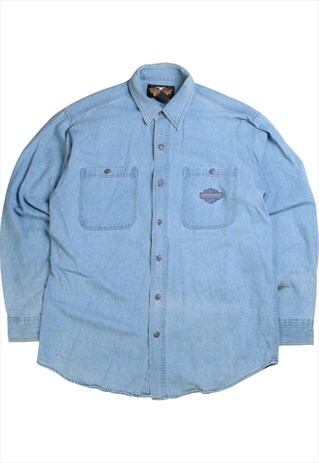 Vintage  Harley Davidson Shirt Denim Button Up Blue XLarge