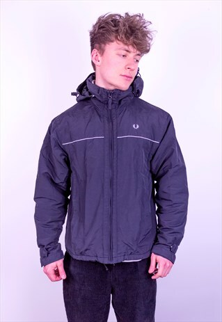 VINTAGE FRED PERRY FLEECE LINED JACKET IN BLACK MEDIUM