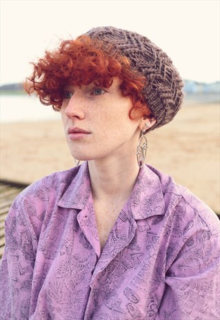 CHUNKY KNIT WINTER BERET IN A MUAVE PURPLE