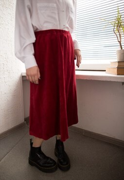 Vintage 80's Red Velvet Midi Skirt