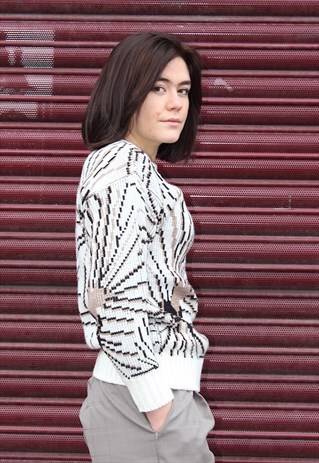 ABSTRACT PRINT 80S JUMPER WITH GOLD DETAILS
