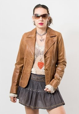 Vintage brown leather jacket in caramel camel women size L