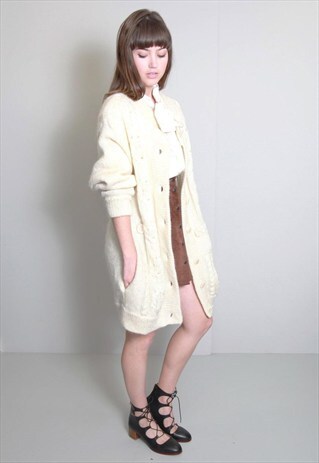 VINTAGE 1980'S CREAM MOHAIR OVERSIZED CARDIGAN