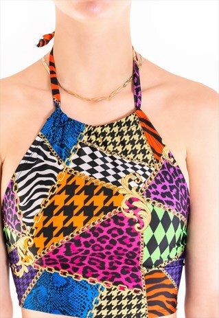 COLOURFUL BAROQUE PRINT HALTERNECK TOP