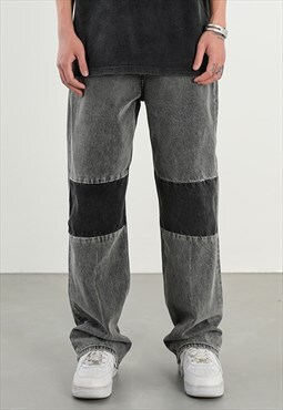 Black Washed Patchwork Cargo Denim jeans pants trousers