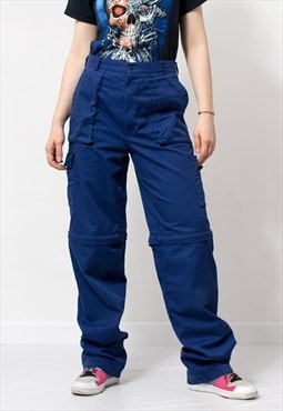 Vintage cargo pants in blue with wide detachable leg