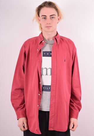 RALPH LAUREN MENS VINTAGE SHIRT LARGE RED 90S