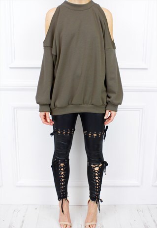 COLD SHOULDER LOOSE JUMPER SWEATER SWEATSHIRT TOP