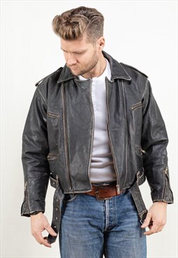 Vintage 80's Faded Biker Leather Jacket