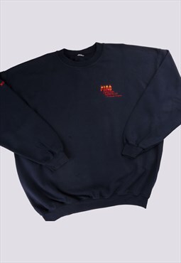 Vintage   Sweatshirt Navy Blue XXLarge (2XL) Fire Crewneck