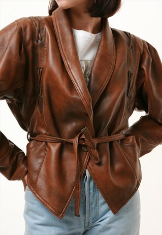 80S VINTAGE CROPPED LEATHER OVERSIZED BOMBER JACKET 1035