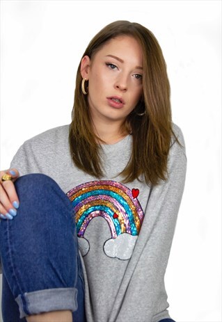 JUMPER IN GREY WITH SEQUIN RAINBOW MOTIF