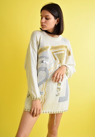 80'S RETRO FANCY BEADING MOM'S KNIT JUMPER TOP