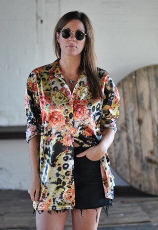 90'S SATIN FLORAL PRINT SHIRT