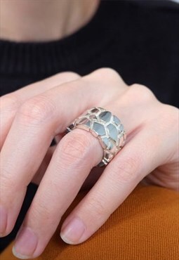 Stone Abstract Design Statement Solid Ring 925 Silver