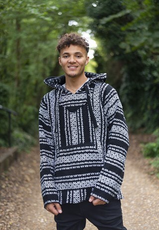 UNISEX BAJA HOODIE HIPPIE JUMPER BLACK MENS LADIES SKI