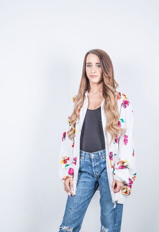 VINTAGE 1980S FESTIVAL WHITE PATTERNED BOMBER JACKET