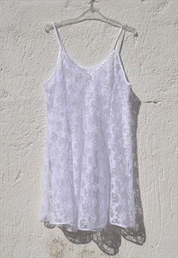 Vintage 90s white floral lace lingerie slip dress