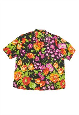 Hawaiian Shirt Black Floral Short Sleeve Womens M